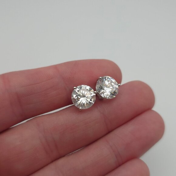 Sterling Silver Large Single Round Cubic Zirconia Stud Earrings A455 - Picture 2 of 6